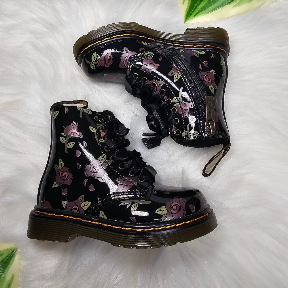Dr. Martens Black Floral Kids Boots